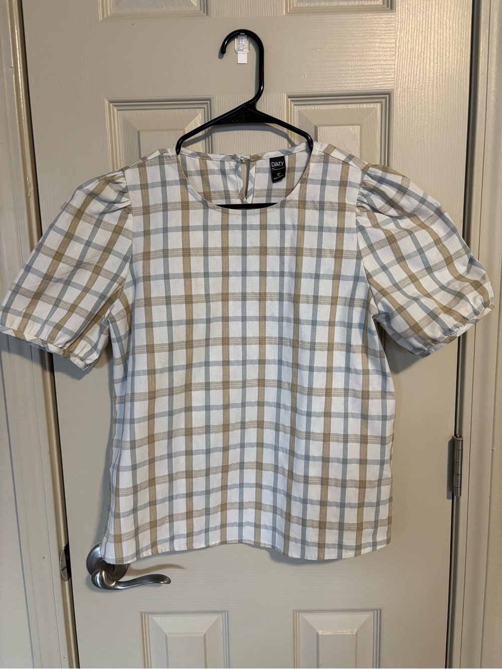 Plaid Puff Sleeve Top Size M